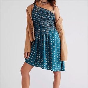 Free People Clementina Smocked Asymmetrical Mini Dress XL